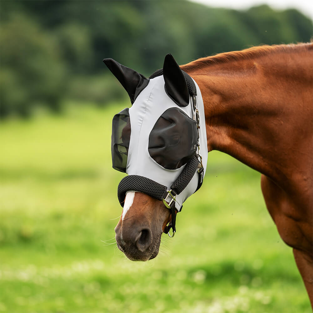 Masque Anti-mouches Pour Cheval - Twin Fit Flexi, Extra Large, Vert Olive - Pour Sang Chaud